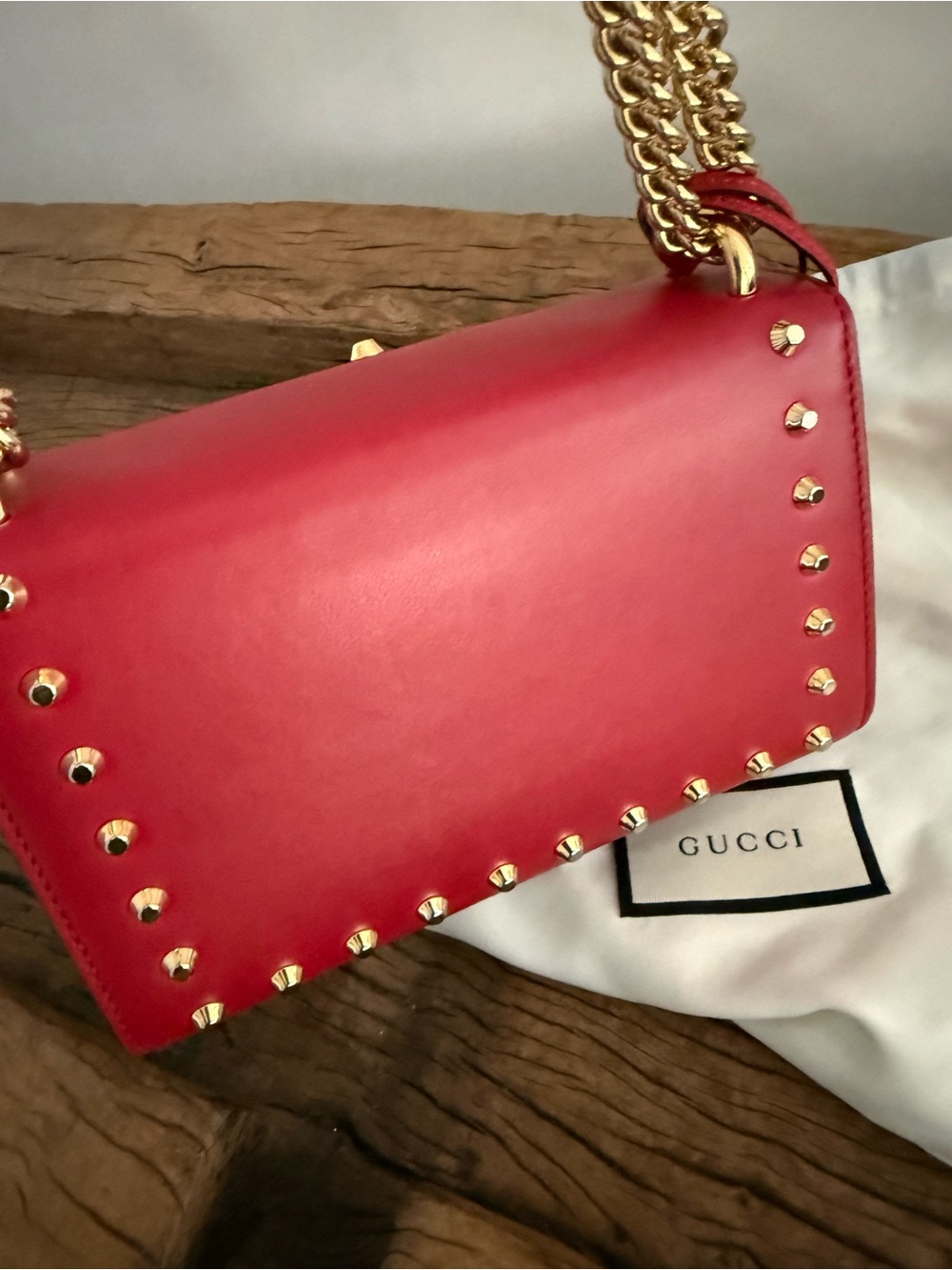 Gucci Red Leather padlock Pearl-Embellished Chain Crossbody Bag, dust bag,COA - Picture 5 of 15